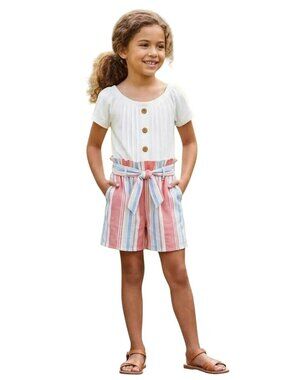 NEW Paper Doll One Piece Tie Belted Stripes Summer Outfit Shorts Jumper Romper